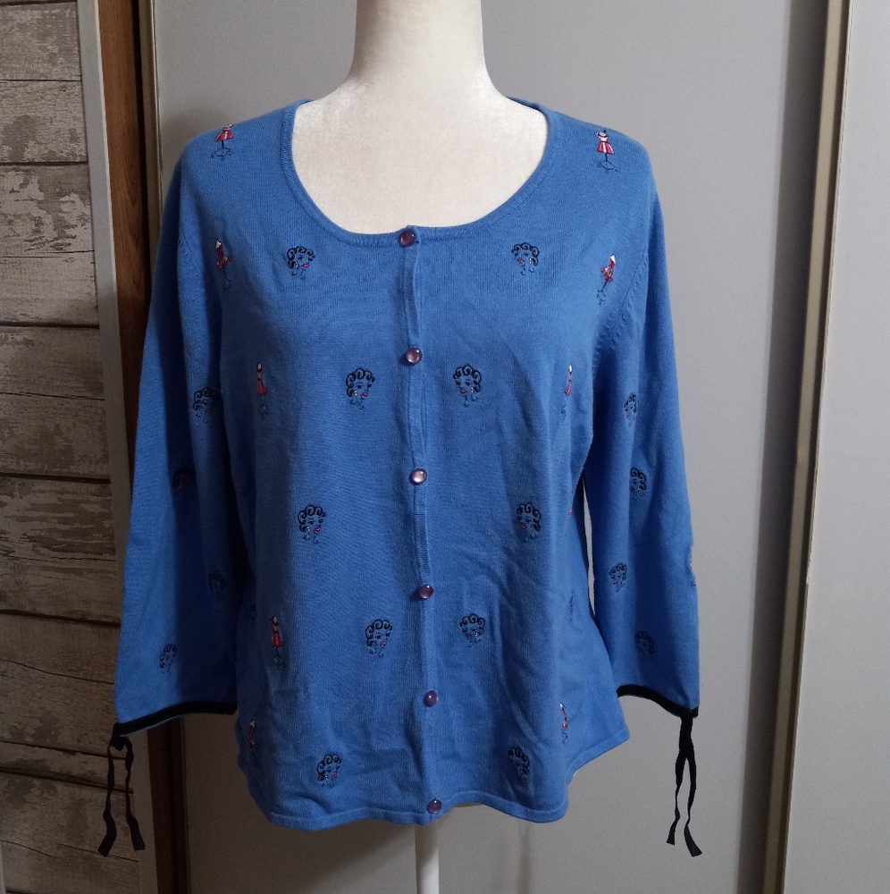 Erin Matthew's Blue Large Pin Up 50s Classic Button Up Cardigan Sweater